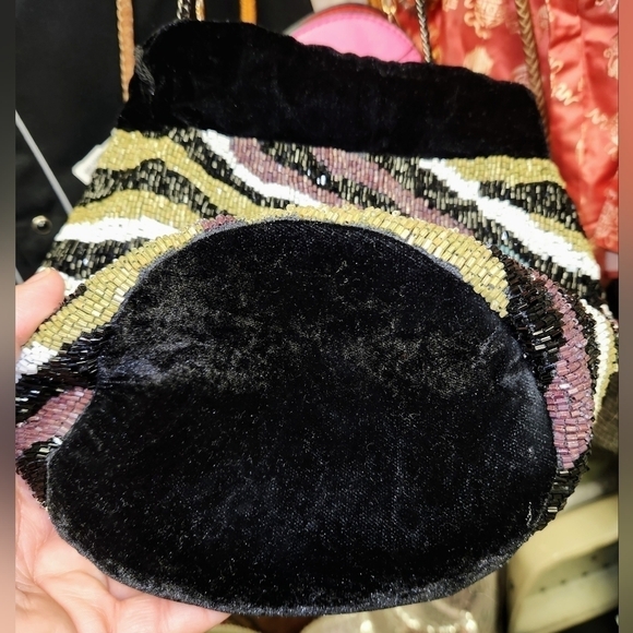 Zara Beaded Safari Velvet Bucket Bag Crossbody Multicoloured Tassels Beaded - Picture 11 of 12